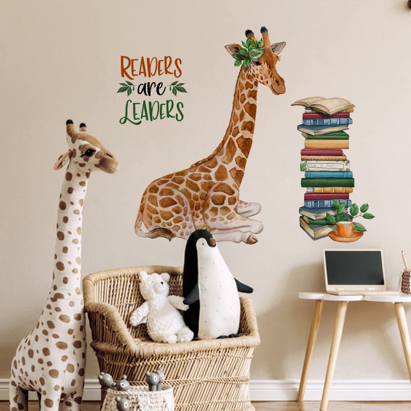 Mfault Giraffe Reading Corner Baby Boys Girls Wall Decals Stickers, Readers are Leaders Woodland Animals Read Books Nursery Playroom Decorations Bedroom Classroom Art, Kids Library Toddler Room Decor - Image 5